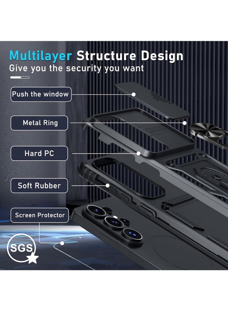 إكس ليفيل Samsung Galaxy S26 Ultra Case with HD Tempered Glass Screen Protector, غطاء كاميرا الشريحة, مدمج في 360 ° Rotate Ring Kickstand, حماية مقاومة للصدمات, حالة واقية مقاومة للصدمات الثقيلة لسامسونج غالاكسي S26 Ultra 6.9 بوصة (أسود ، حزمة 1 + 1) - Image 4